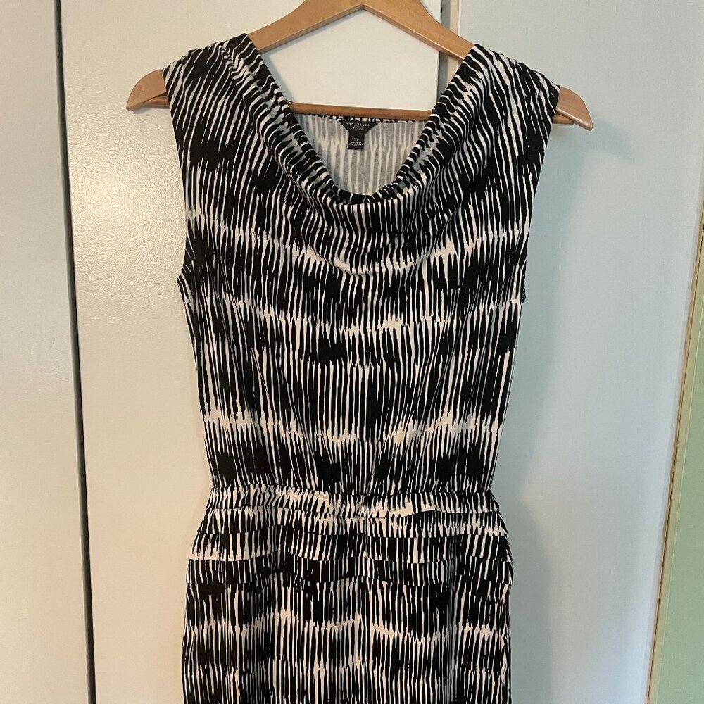 Ann Taylor Petites Ikat Black White Sleeveless Dress Womans Small